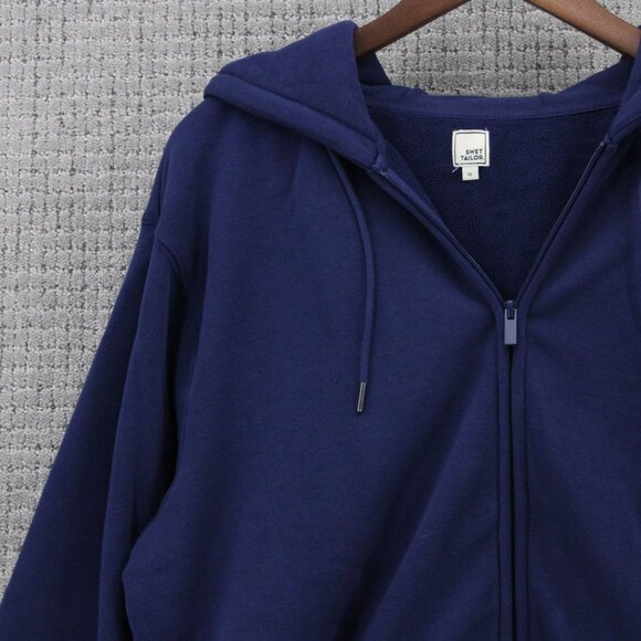 Swet Tailor Hoodie Mens XL Navy Blue Drawstring Full Zip Stretch Fleece NWT - Picture 4 of 9